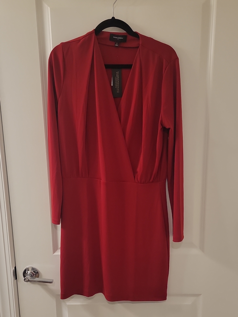 Banana Republic Factory Red Long-Sleeve Wrap-Style Dress